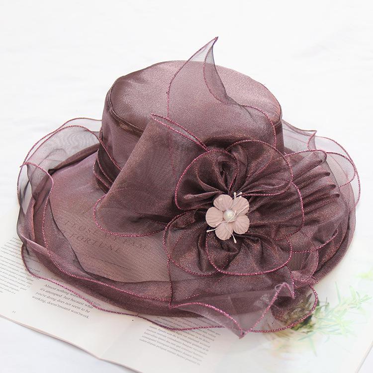 Summer Sun Protection Bucket Hat Organza Flower Sun Hat Foldable Big Brim Beach Hat Mesh Hat