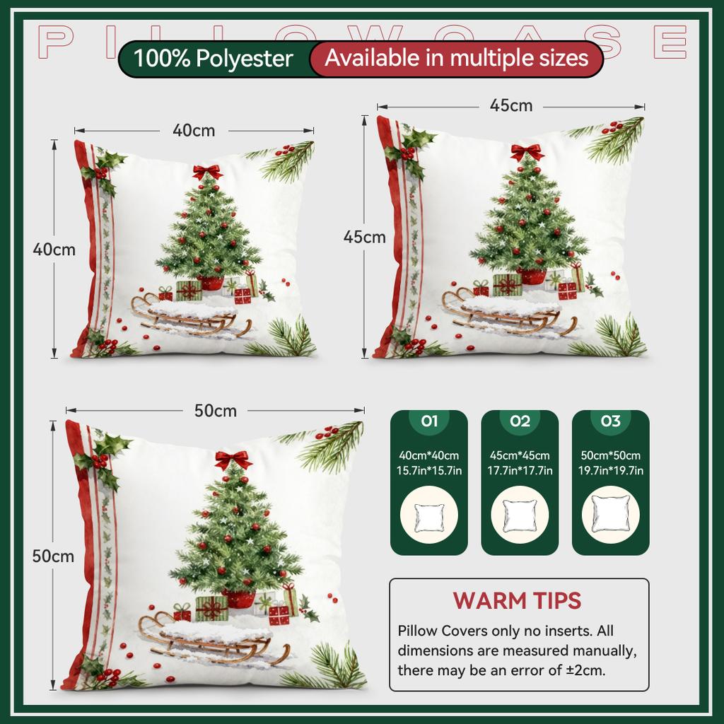 Holly Christmas Tree Cushions Pillowcase Polyester Cushion Cover Throw Pillow Pillowcover Home Car Sofa Decor