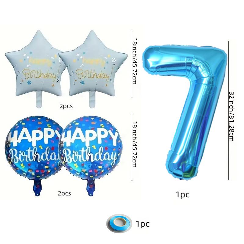 

5 pieces of blue Happy Birthday Ball Pentagram Digital Balloon Set Birthday Decoration Party Anniversary Celebration Atmosphere Number&32inch