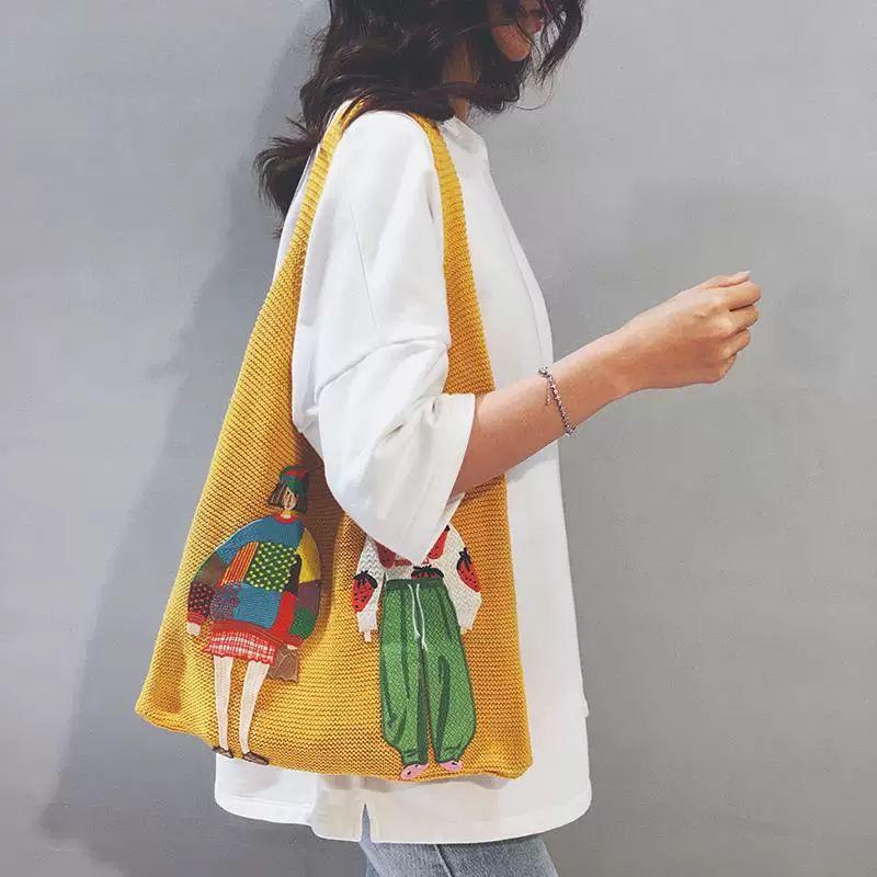 

Bai Tiya Mori look 2025 Popular Super Popular Bag Women Large Capacity Seaside Vacation Beach Bag Commuting Woven Bag Tide Yellow