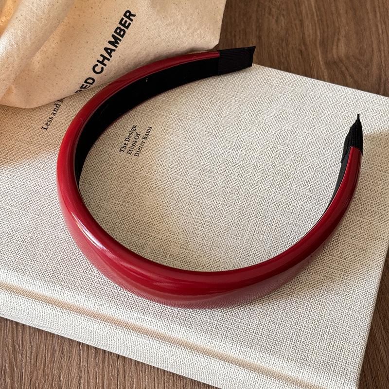Wine Red Headband Skin Brightening Effect Faux Leather Hair Band Women's Elastic Hair Accessory Minimalist Chic Wide Thin Hair Hoop Gift