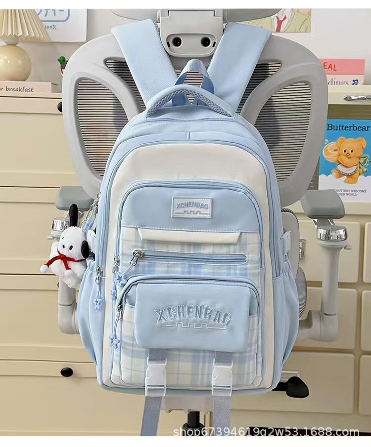 Schoolbag new student schoolbag travel backpack plaid contrasting color college style middle school student multi-compartment backpack