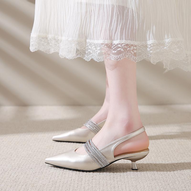 Fashion 2025 Summer Pointed Toe Stiletto Shallow Mouth Women's High Heels Fashion Solid Color One-Line Buckle Ladies Baotou Sandals