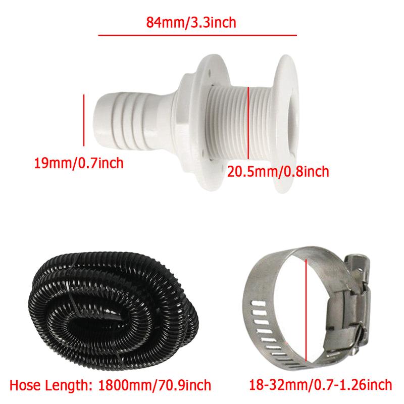 1 set Flexible Bilge Pump Hose Installation Kit 3/4-Inch Diameter 6.6 FT for Boats with 2 Clamps and Thru-Hull Fitting