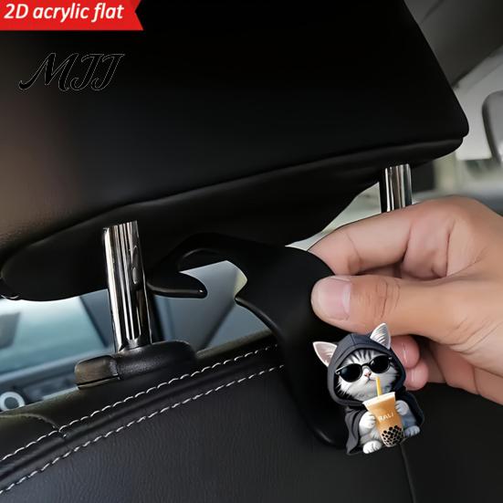 Car Storage Accessories Seat Hook, Cartoon Cat/Dog Pattern Decor, Durable Load Bearing Acrylic Cute Pet Organizer Headrest Hanger, Universal