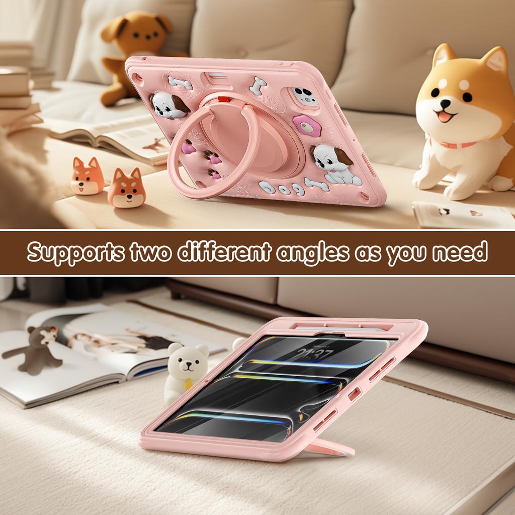 For iPad Pro 11 (2025)/11 (2024) Case with Shoulder Strap Cute Dog Kickstand PC+Silicone+TPU Tablet Cover