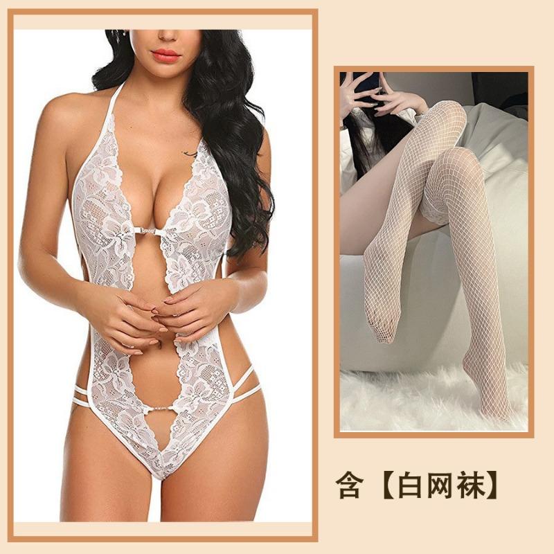 Reines Verlangen sexy Spitze Träger Hals Ausgeschnitten Leidenschaft Unterwäsche Durchsichtig Stimmung Einteiler Damen Pyjama