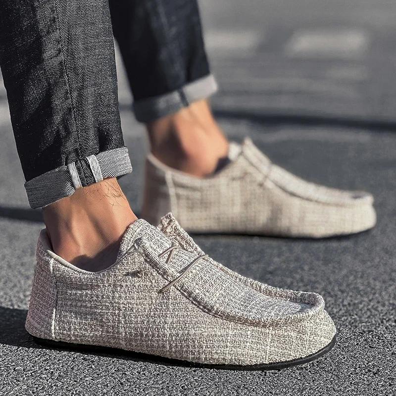 YRZL Sommar Herr Canvas Båtskor Mockasiner Casual Loafers Herr Slip-on Grön Lättviktig Andningsbar Bekväm Körsko