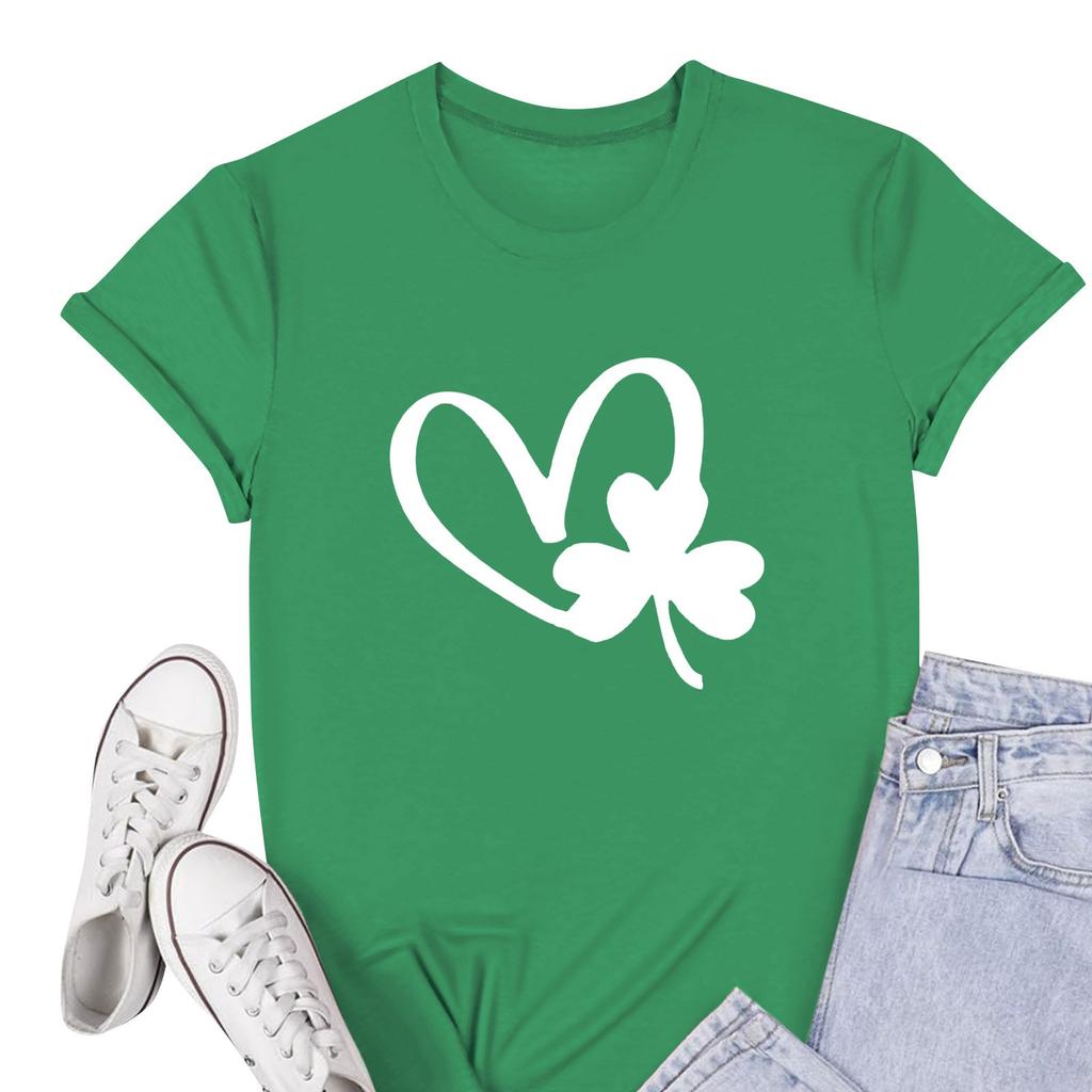 Women's Casual Fashion Round Neck Short Sleeve St. Patrick's Day Printed T-Shirt Pullover Top