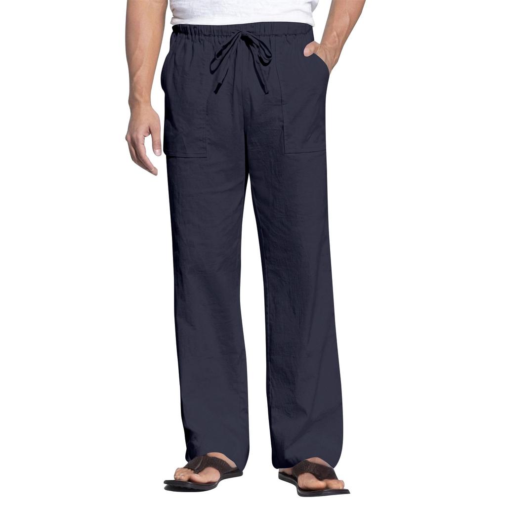 Men's Cotton And Linen Summer Casual Drawstring Pocket Trousers