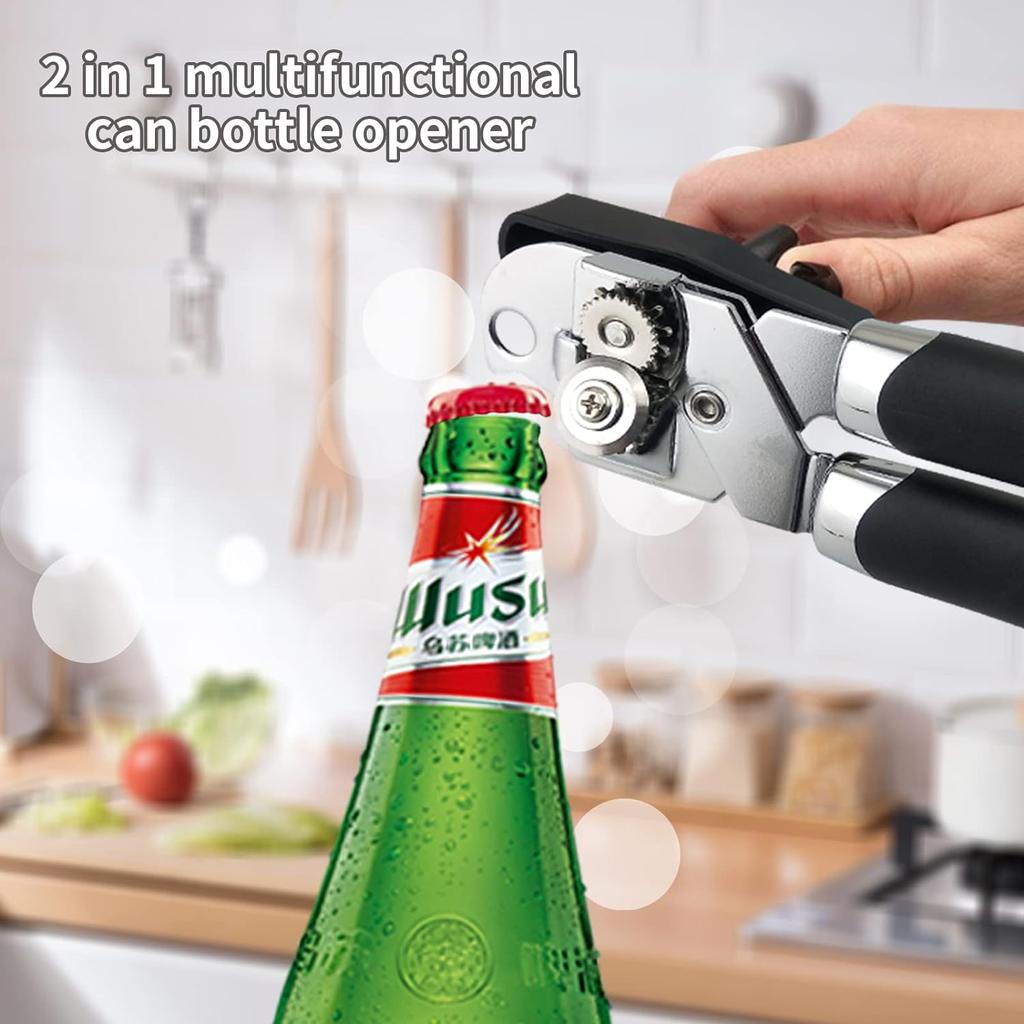 Can Opener Manual, Handheld Strong Heavy Duty Stainless Steel Can Opener, Can Openers with Multifunctional Bottle Opener