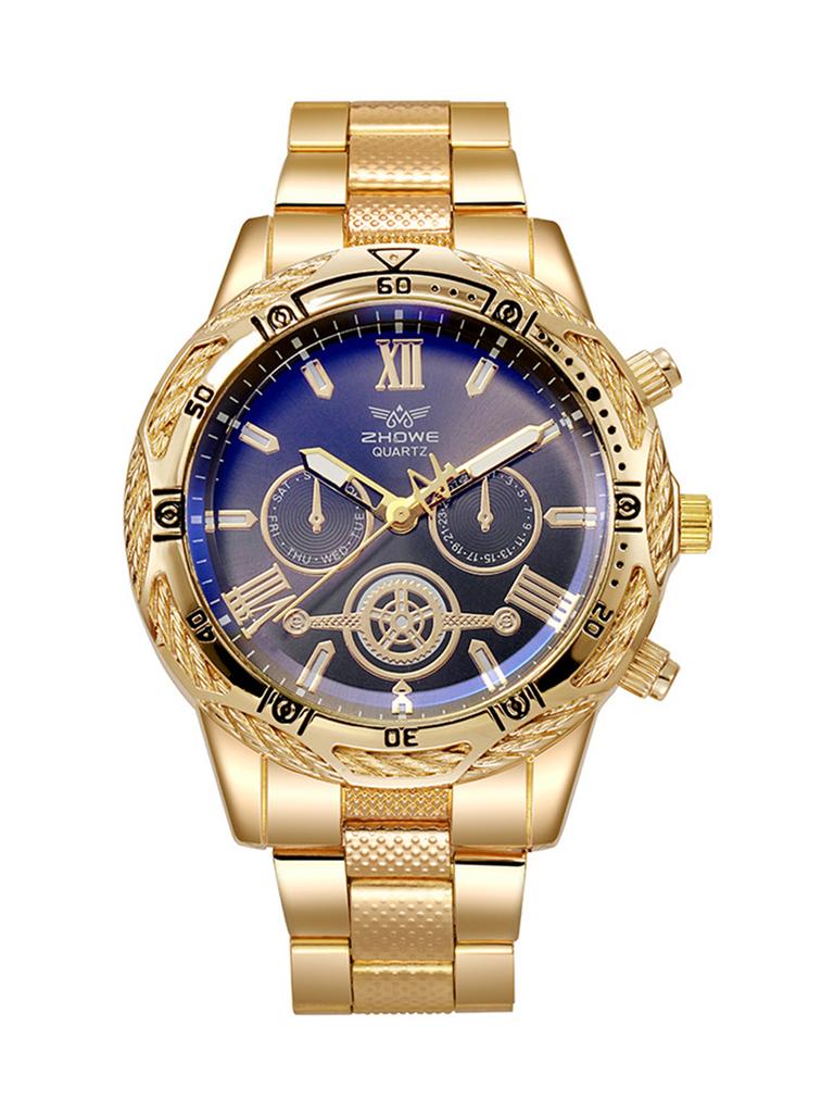 Men's new fashion versatile round dial steel strap quartz watch chain bracelet chain necklace set exquisite atmosphere holiday g