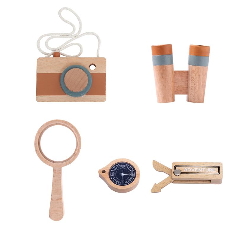 

Montessori Adventure Set Wooden Telescope Compass Toy Set Kids Play House Toys Educational Toys Creative Gift Set Magnifier Gift