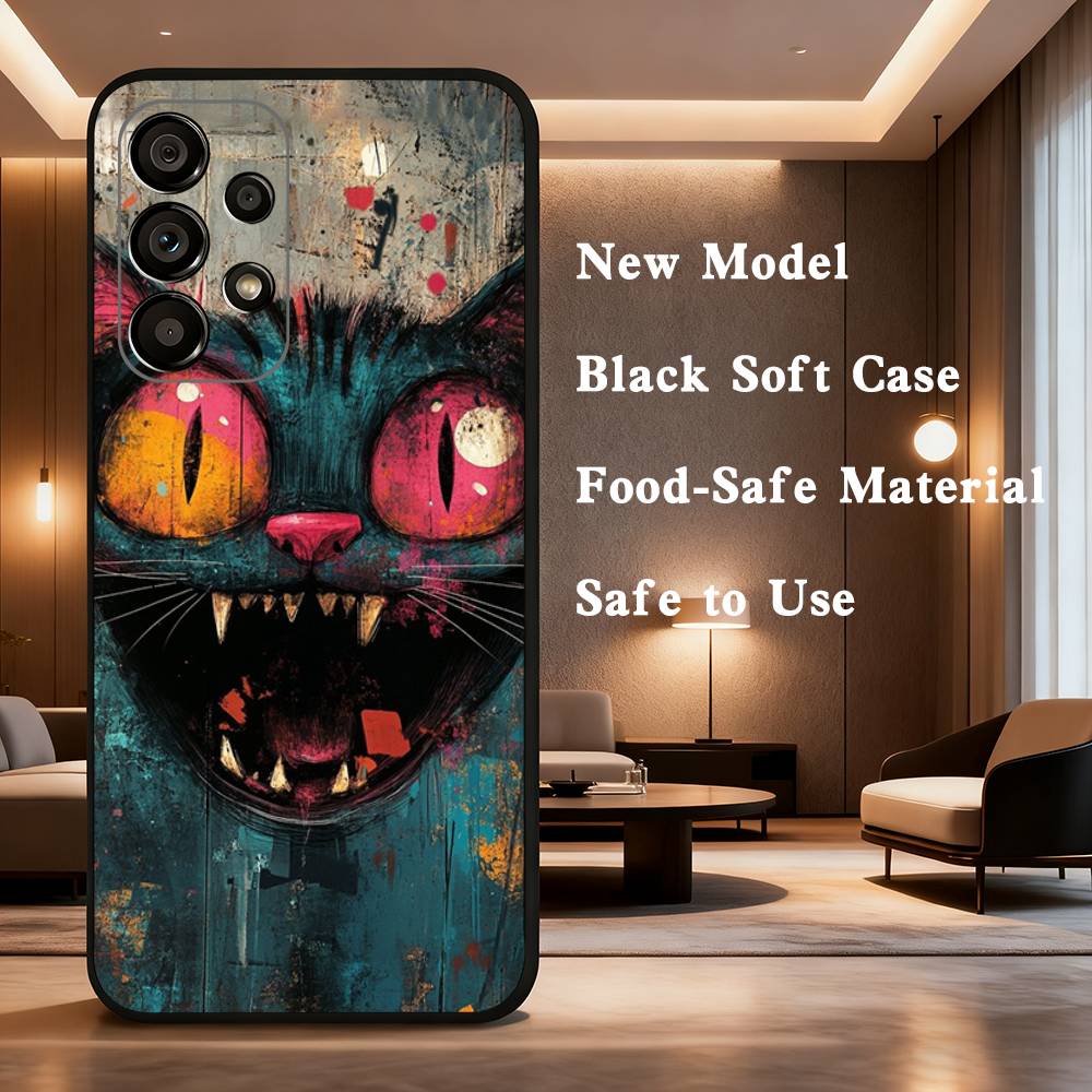 Art Formula Cat Graffiti Phone Case Soft black protective case for Samsung Galaxy A32,A10, A71, A11, A12, A13, A31, Note 10,etc.