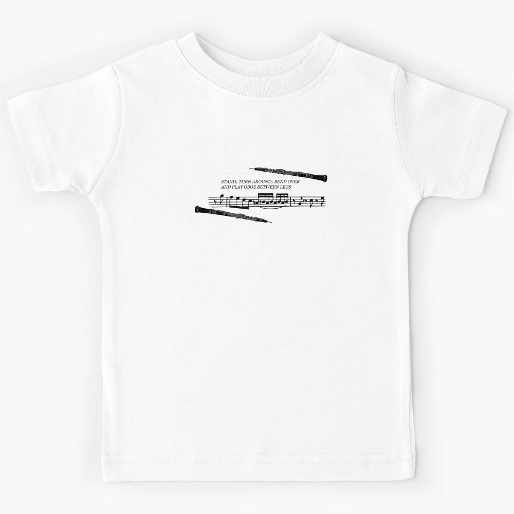 Orchestra Musical Meme Sheet Music Notation Play Oboe Between Legs Kids T-Shirt 130