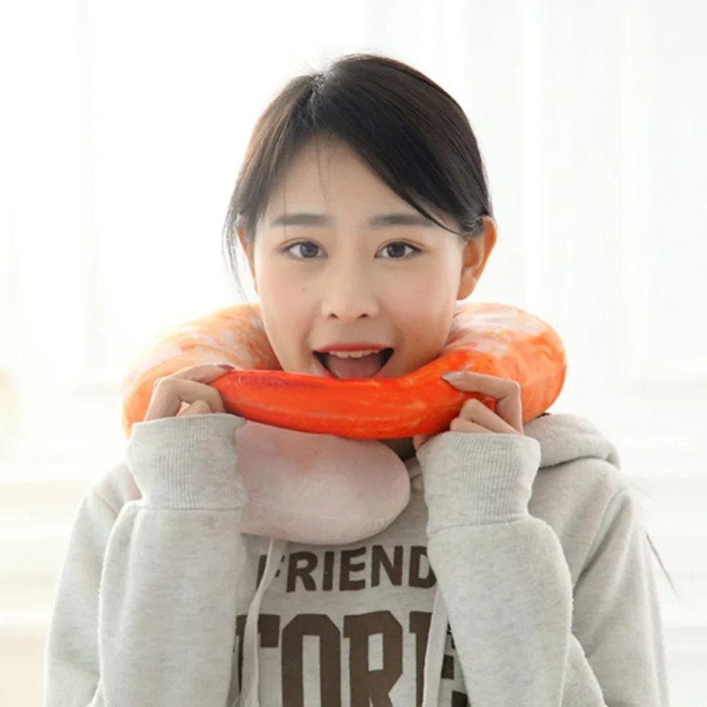 U Neckpillow Simulated Shrimp Poop Head Set Simulated Shrimp Plush Peeled Prawns Plush Toys Girl