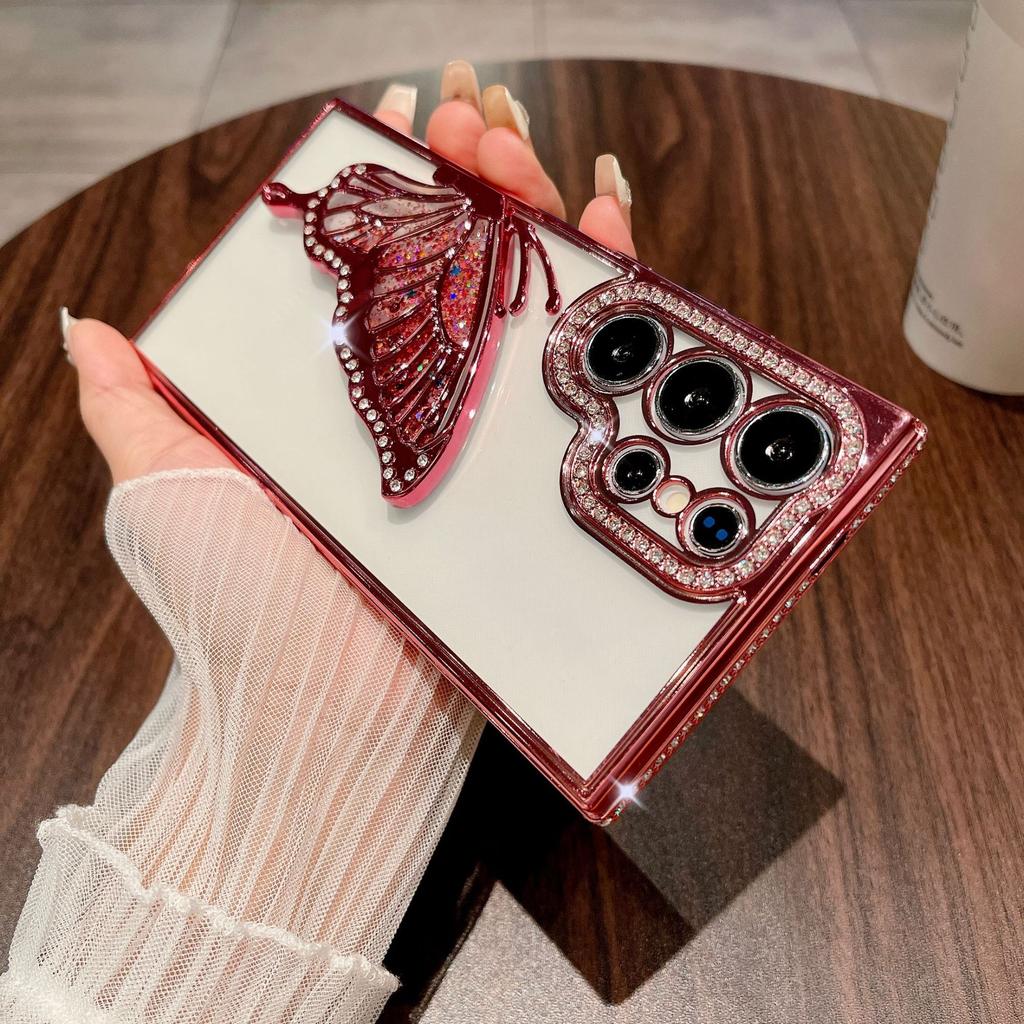 Suitable for Samsung S25ultra Mobile Phone Case Rhinestone Luxury Glitter S24 Butterfly Stand A55 Protective Case for Women A73