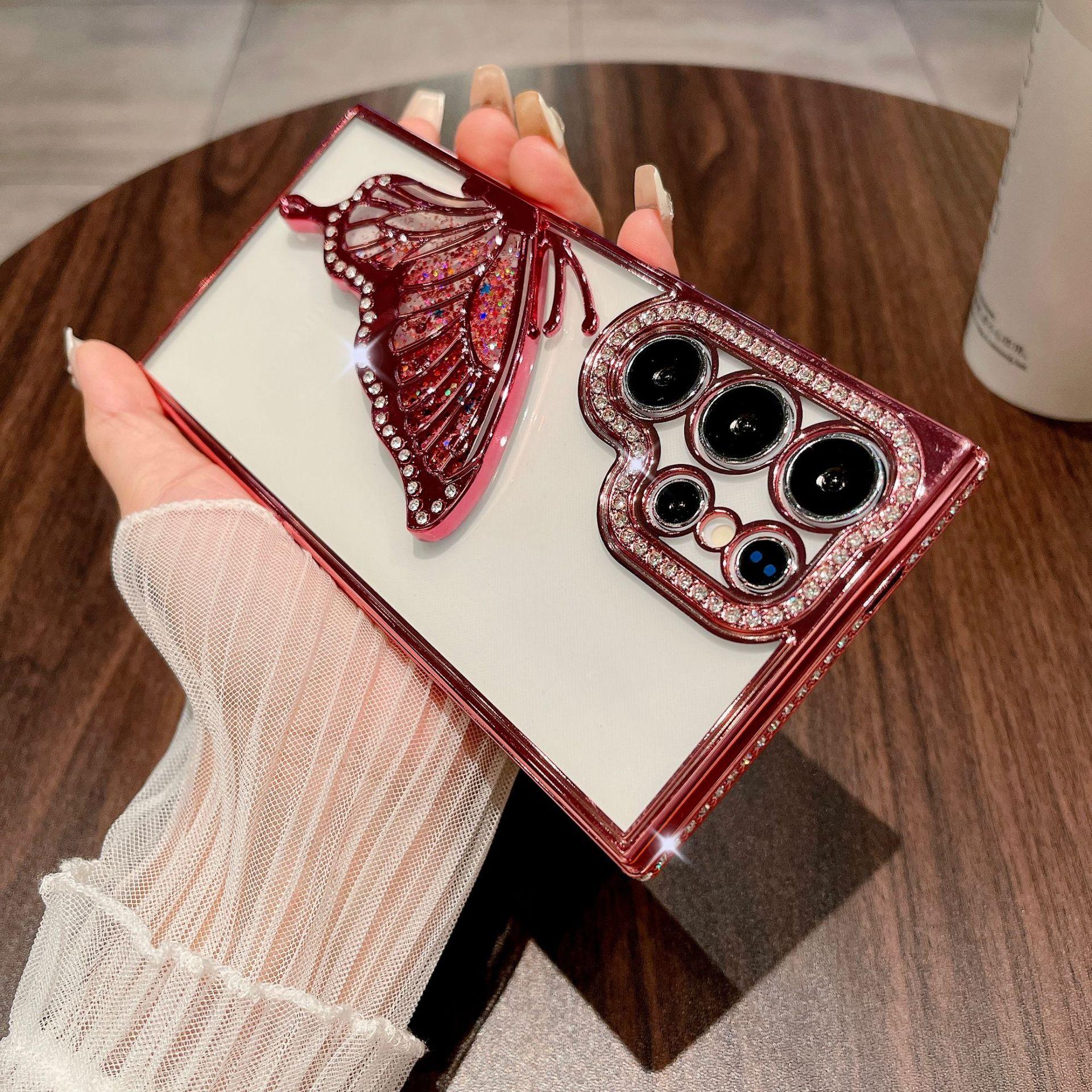 

Подходит для чехла для мобильного телефона Samsung S25ultra, роскошный чехол со стразами и блестками S24, подставка-бабочка A55, защитный чехол для женщин A73 Galaxy A16