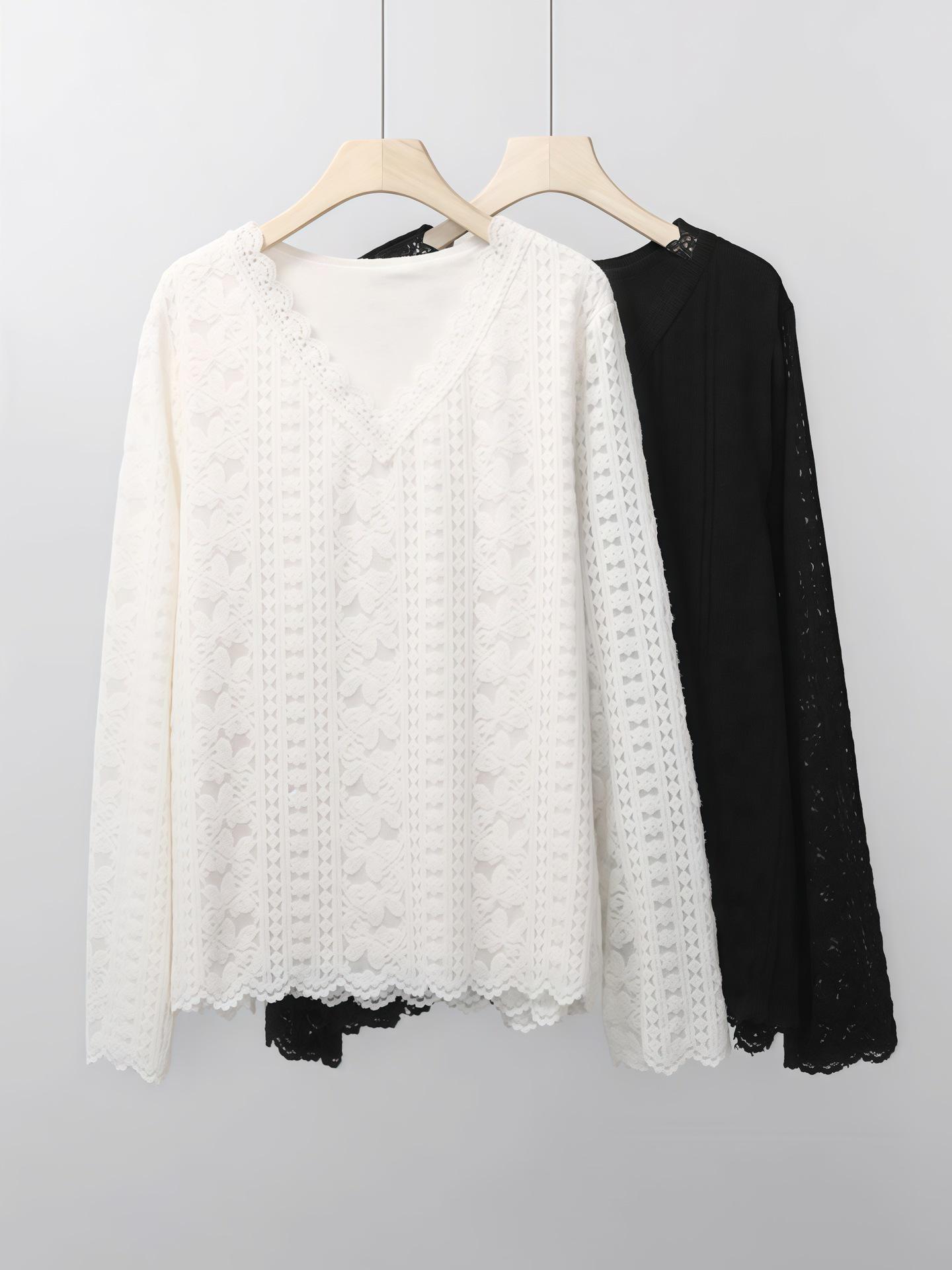 

Women s Plus Size Lace Hollow Long Sleeve Velvet Warm Top for Autumn/Winter 6XL (230-260)