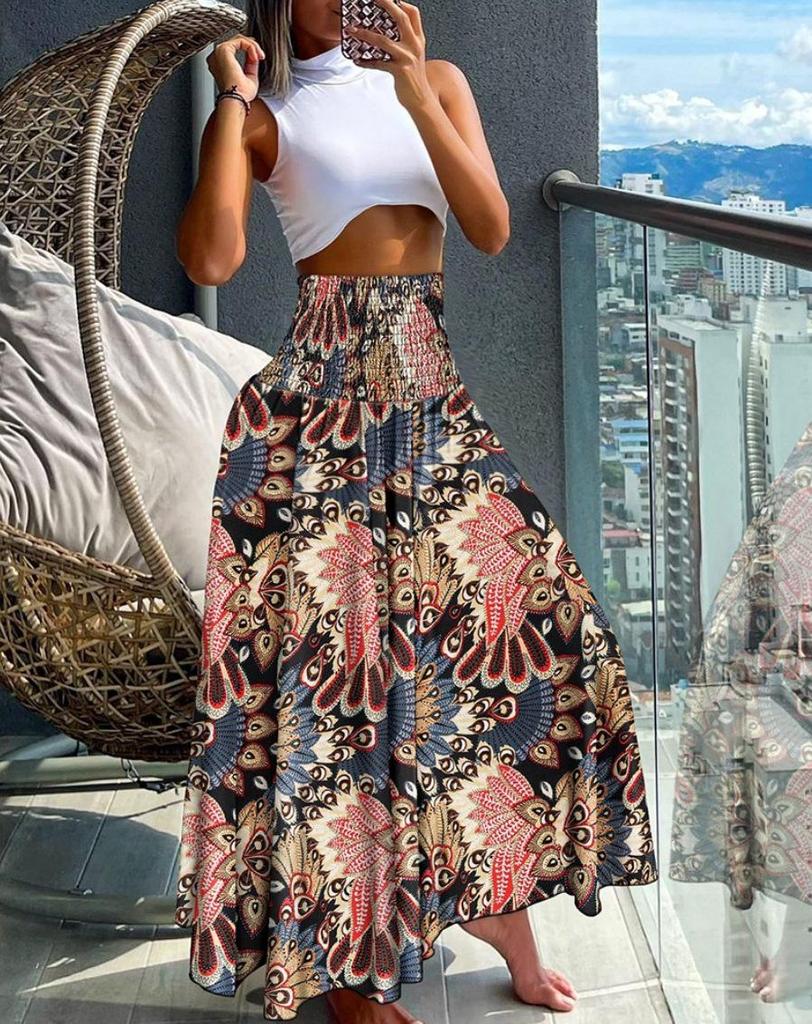 Women's High Waist Slimming Summer Fashion Printed Skirt
