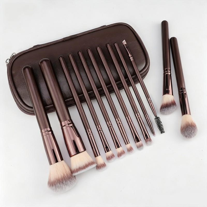12pcs Brown Makeup Brush Set Soft Brushes Eyeshadow Powder Foundation Beauty Tools