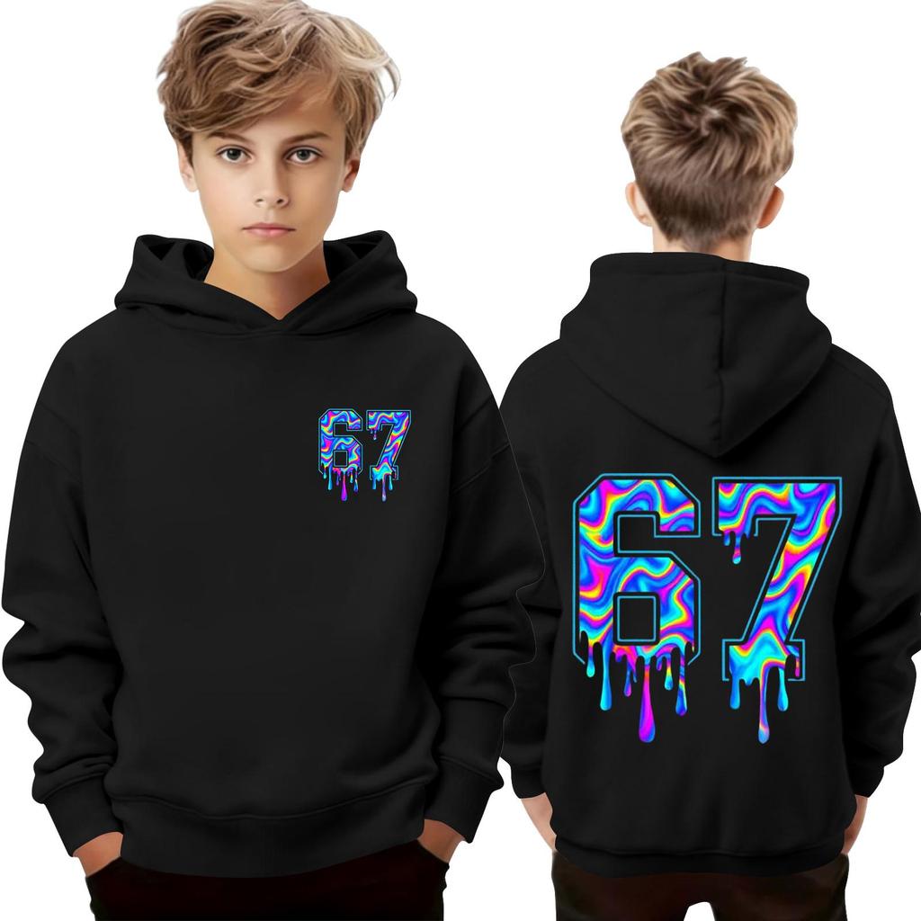 Kinder Langarm Lockerer Pullover Buchstabenaufdruck Kordelzug Kapuzen-Sweatshirt