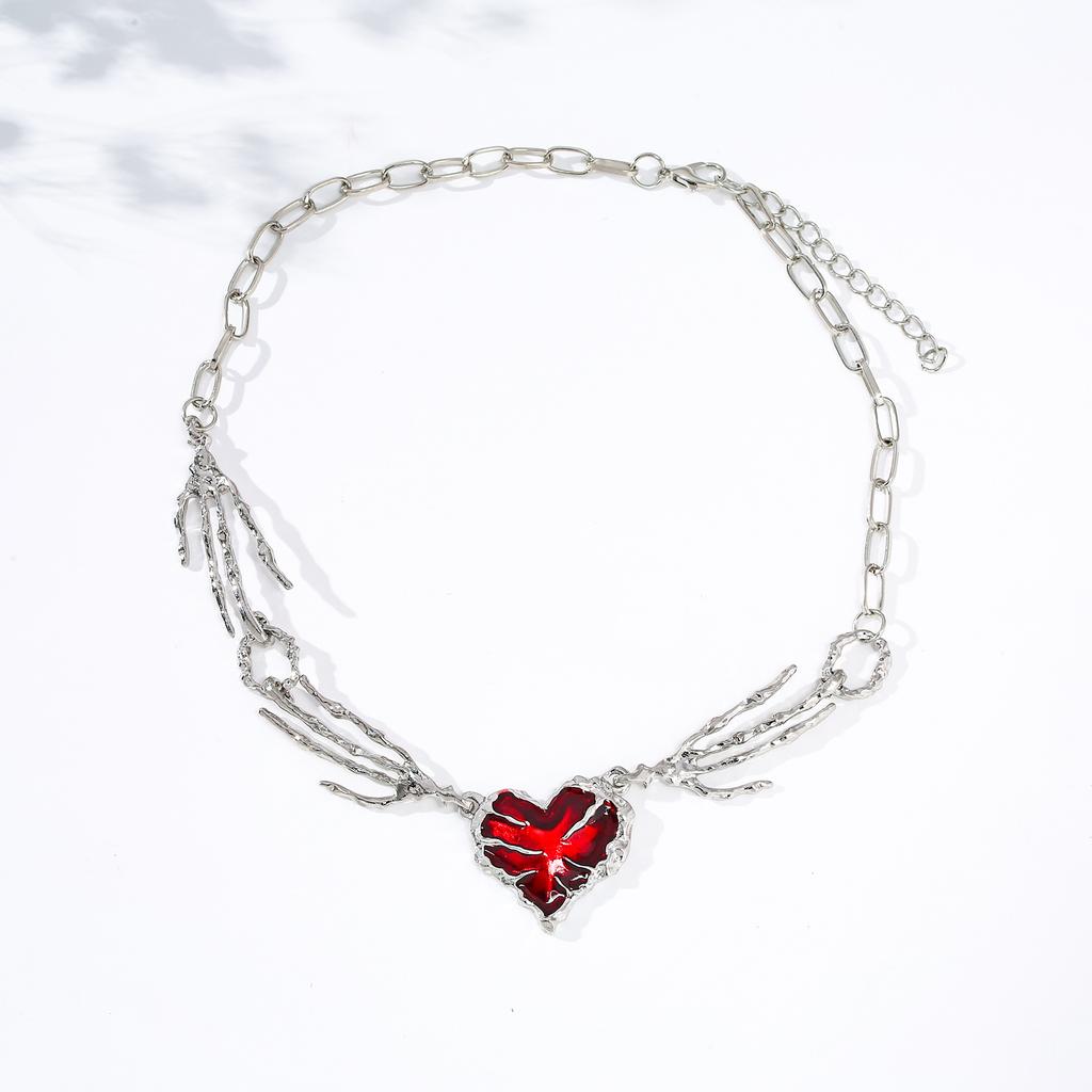 Sweet and Cool Ghost Claws Splicing Red Love Necklace Niche Design Exaggerated Punk Style Collarbone Chain Necklace