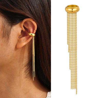 Luxury Stainless Steel Tassel Ear Clip For Women, Gold Plated C-shaped Fake Piercing Ear Bone Clip On Earrings, New Jewelry