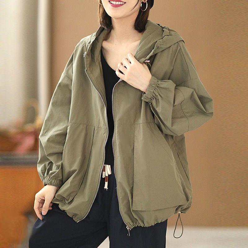 Damen Kapuzen-Trenchcoat in Übergröße mit lässiger, lockerer Passform - Vielseitige Unifarbe, lange Ärmel für Frühling und Herbst 2025