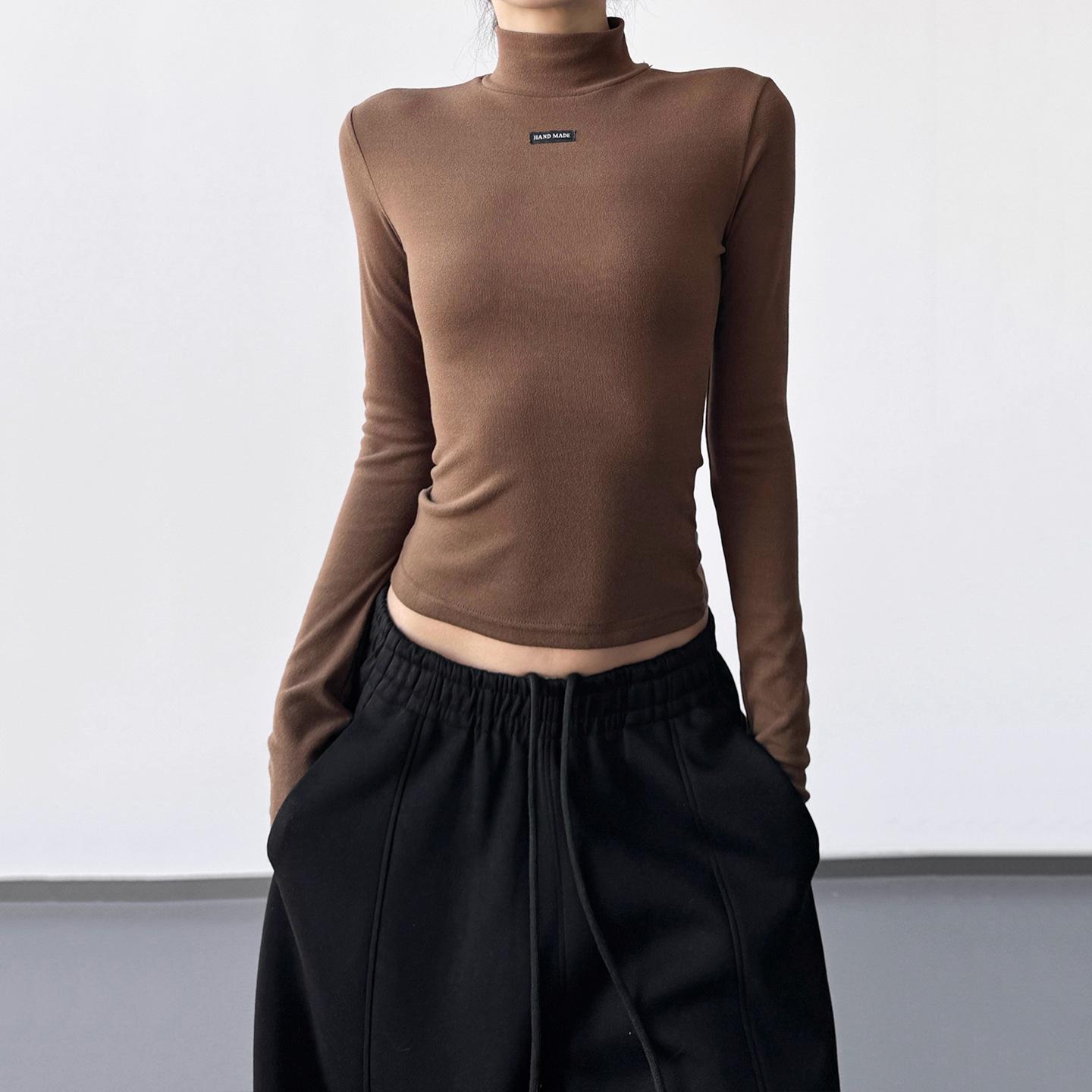 

Women s Black High-Neck Long Sleeve Slim Fit Top - Autumn/Winter 2025 Spicy Girl Collection Small коричневий