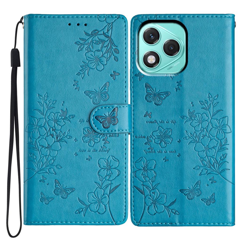 For Honor 400 Lite 5G Wallet Phone Case Butterfly Floral Imprint Leather Flip Cover with Strap