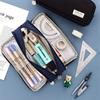 Pencil Case Large Capacity Storage Bag 3 Compartment Pouch Double Side Opened Student Stationery Box Desk Organizer Stain Resistant Stationery Bags