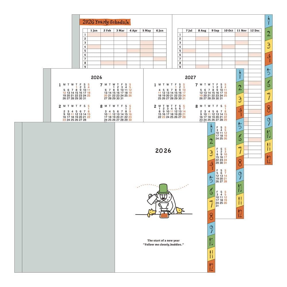 Midori Pocket 2026 Mini Monthly Old Man 22360006 January Diary, Pattern, (Starts 2026)