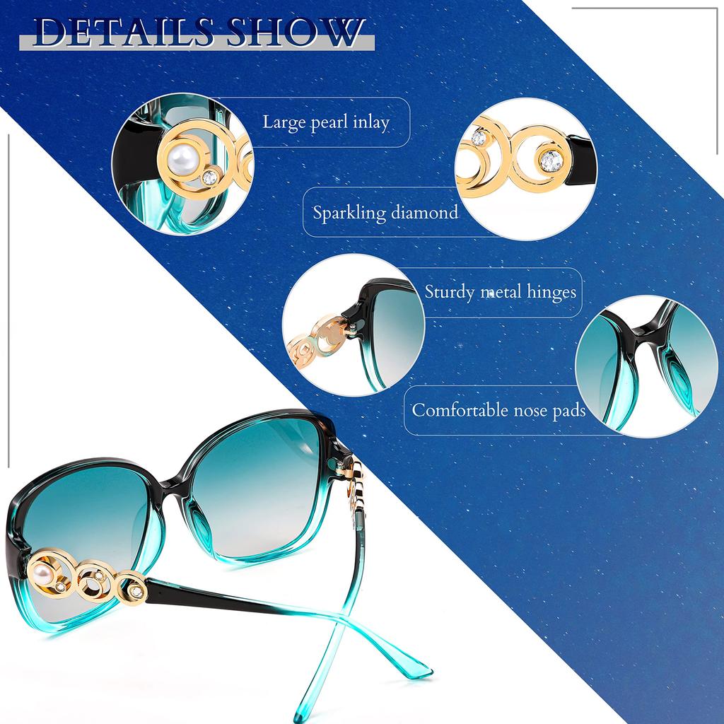 FEISEDY Polarized Pearl Sparkling Extra Large Fashion UV for B2821 Women's Sunglasses, Square, Frame, Designer, Protection, Sports, Fishing,