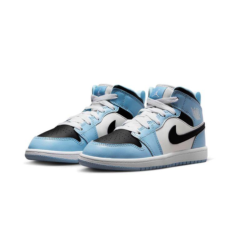 Air Jordan 1 Mid PS Ice Blue Kids Sneakers Black Sail White 640737-401