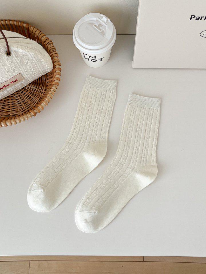 Damen Zopfmuster Mid-Calf Socken - Japanisch Retro, Reine Baumwolle, Sportlich, Scrunchy, Herbst/Winter Trend