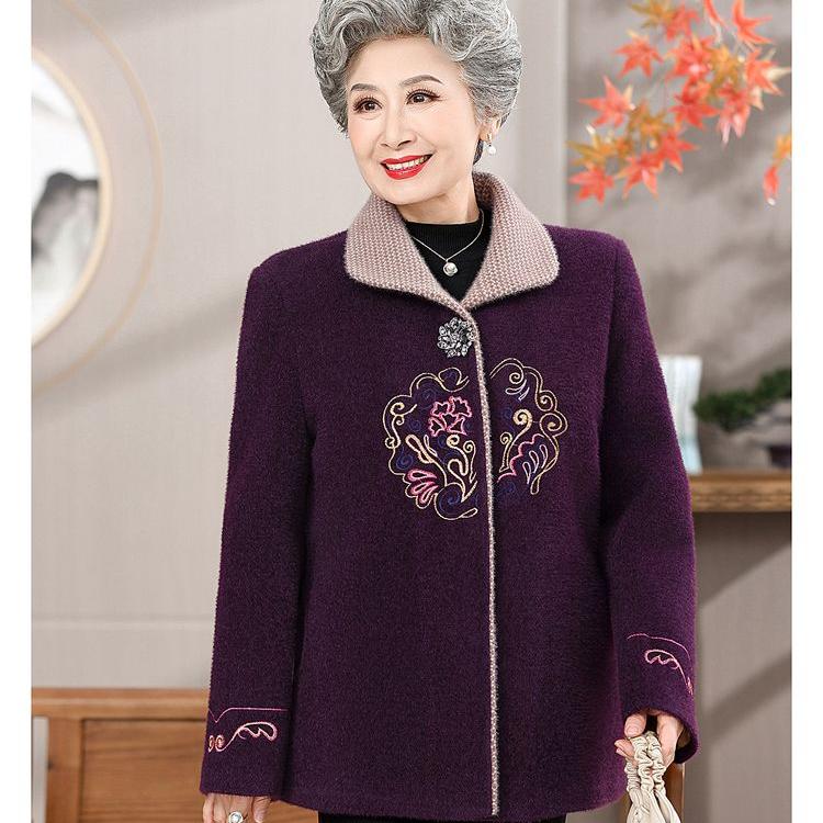 Manteau épais pour femmes âgées, veste avec pardessus chaud en Faux vison et cachemire