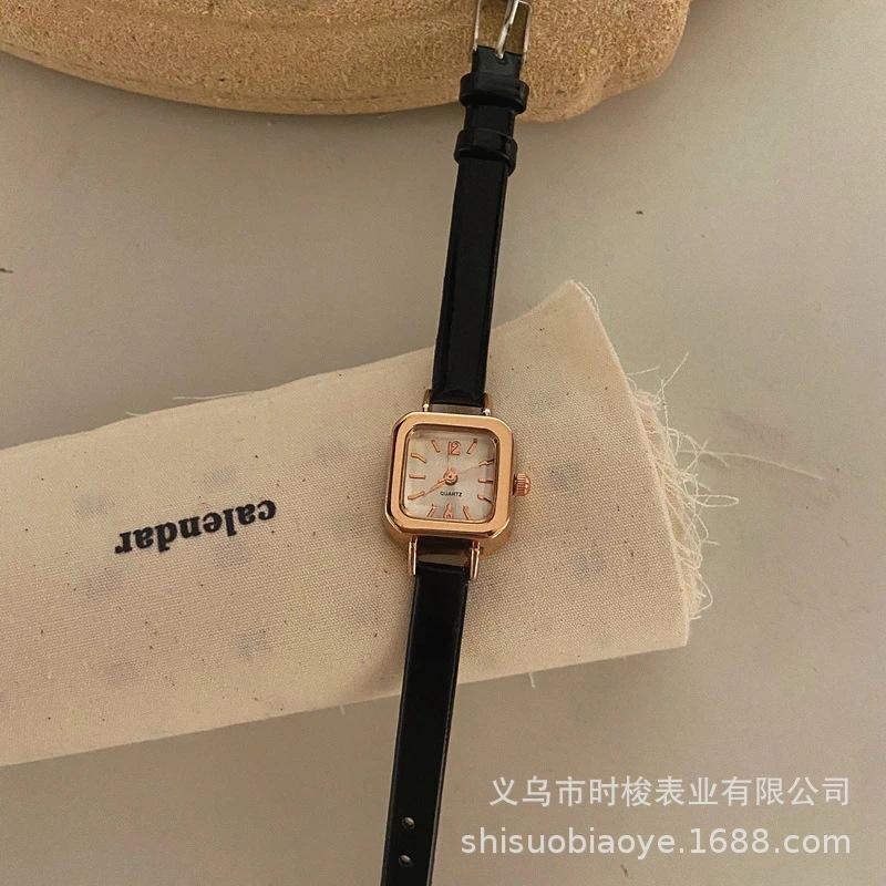

Korean Modern Ins Style Small Square Sugar Student Womens Watch With Chic Design Strap Thin чёрный