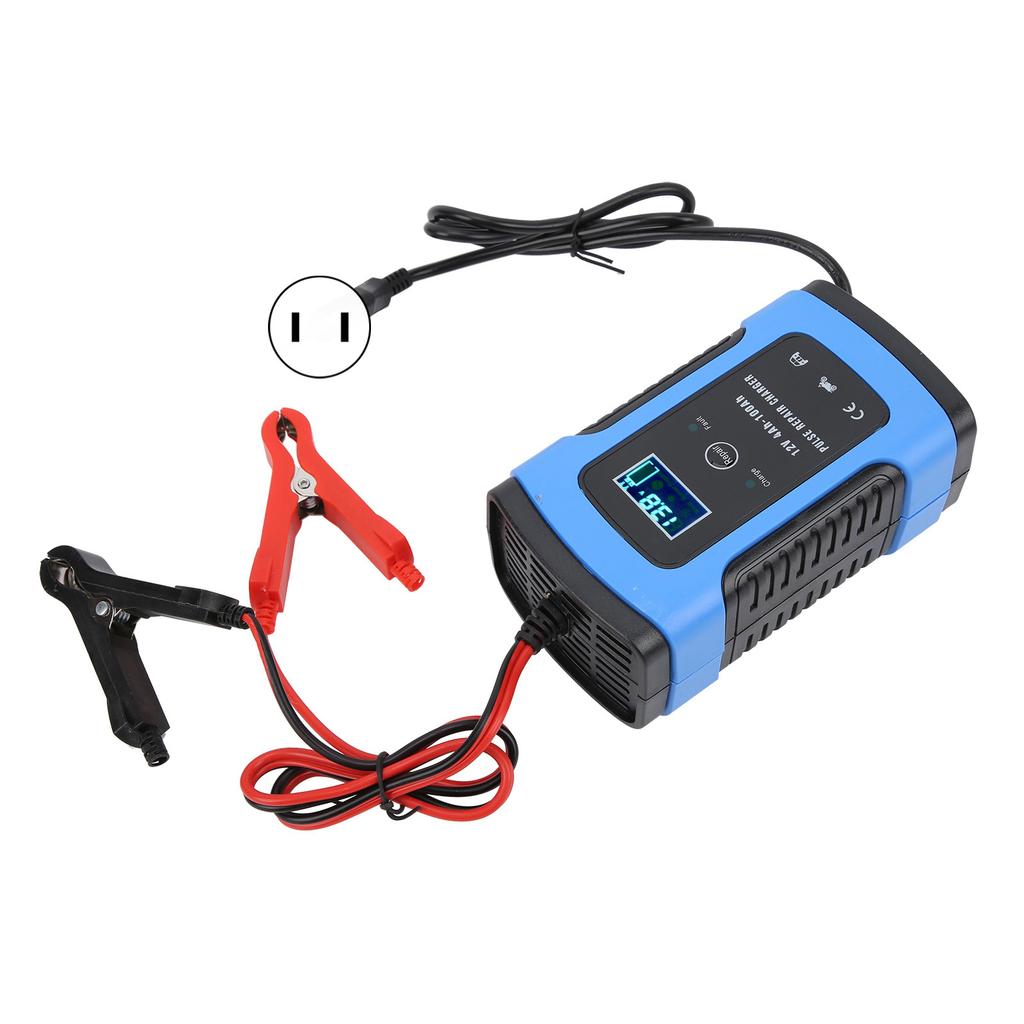 Motorcycle Battery Charger 12V 6A Digital Display Intelligent Repair Tool 100‑240VUS Plug