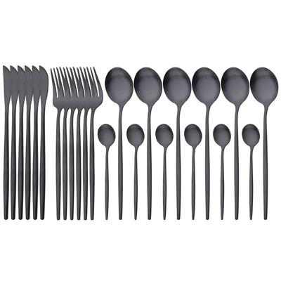 Set di posate nere da 24 pezzi, coltelli da cena, forchetta, cucchiaino da tè, stoviglie in acciaio inossidabile opaco, posate da cucina, set di posate