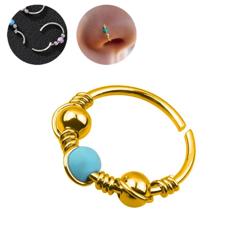 Sturdy Stainless Steel Nose Rings Septum Jewelry Helix Cartilage Conch Hoop Comfortable Opal Designs for Trendy Women