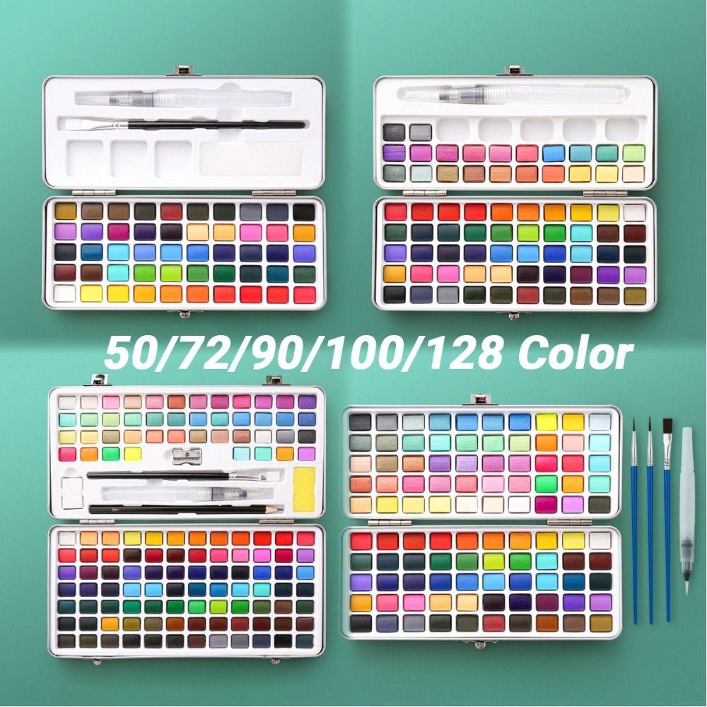 50/72/90/100/128 Color Watercolor Pigment Kit Portable Foldable Travel WaterColor  Nail Art