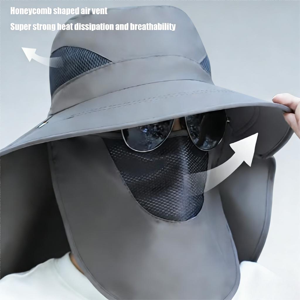 2-Piece Men'S Outdoor Sun Hat Set, Quick-Dry Woven Bucket Hat With Adjustable Visor, Breathable Mesh And Removable Face Shield