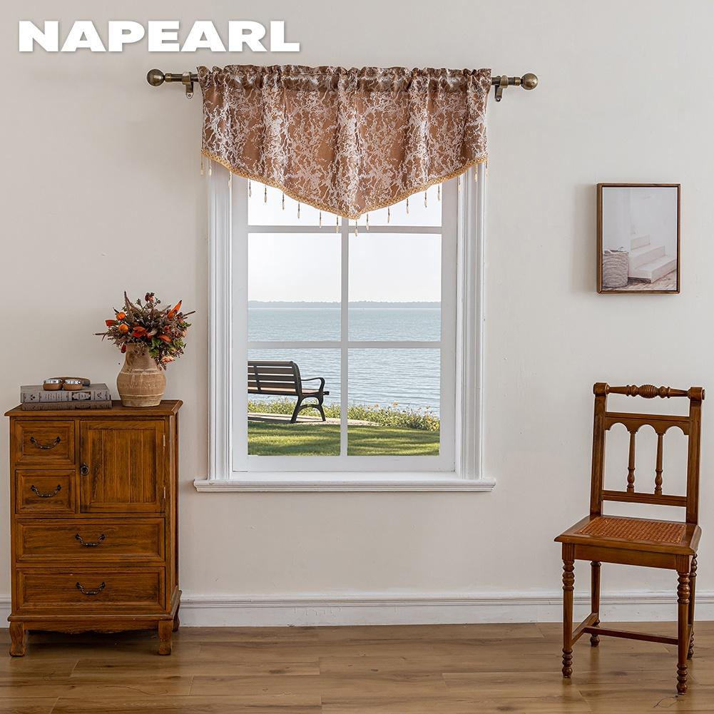 1PC NAPEARL Vintage Luxury Bead String Decorative Valance Jacquard Short Window Valance for Living Room Bedroom Home Decor
