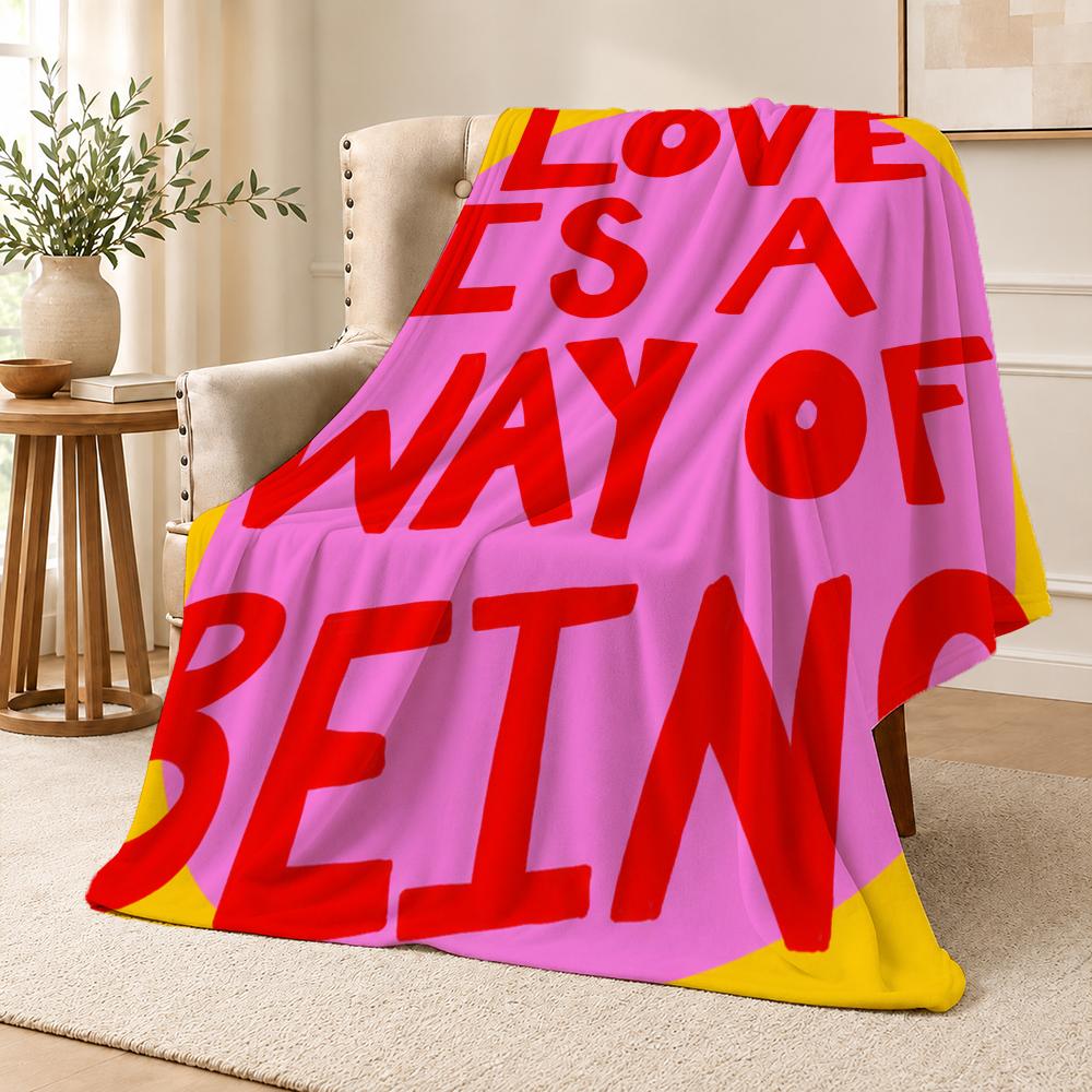Colorful Love Quote Floral Pop Art Retro Aesthetic Throw Soft Flannel Throw Blanket For Couch Bed Sofa Warm Cozy All Season