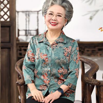 Elderly Women's Loose Nine-Quarter Sleeve Lapel Shirt