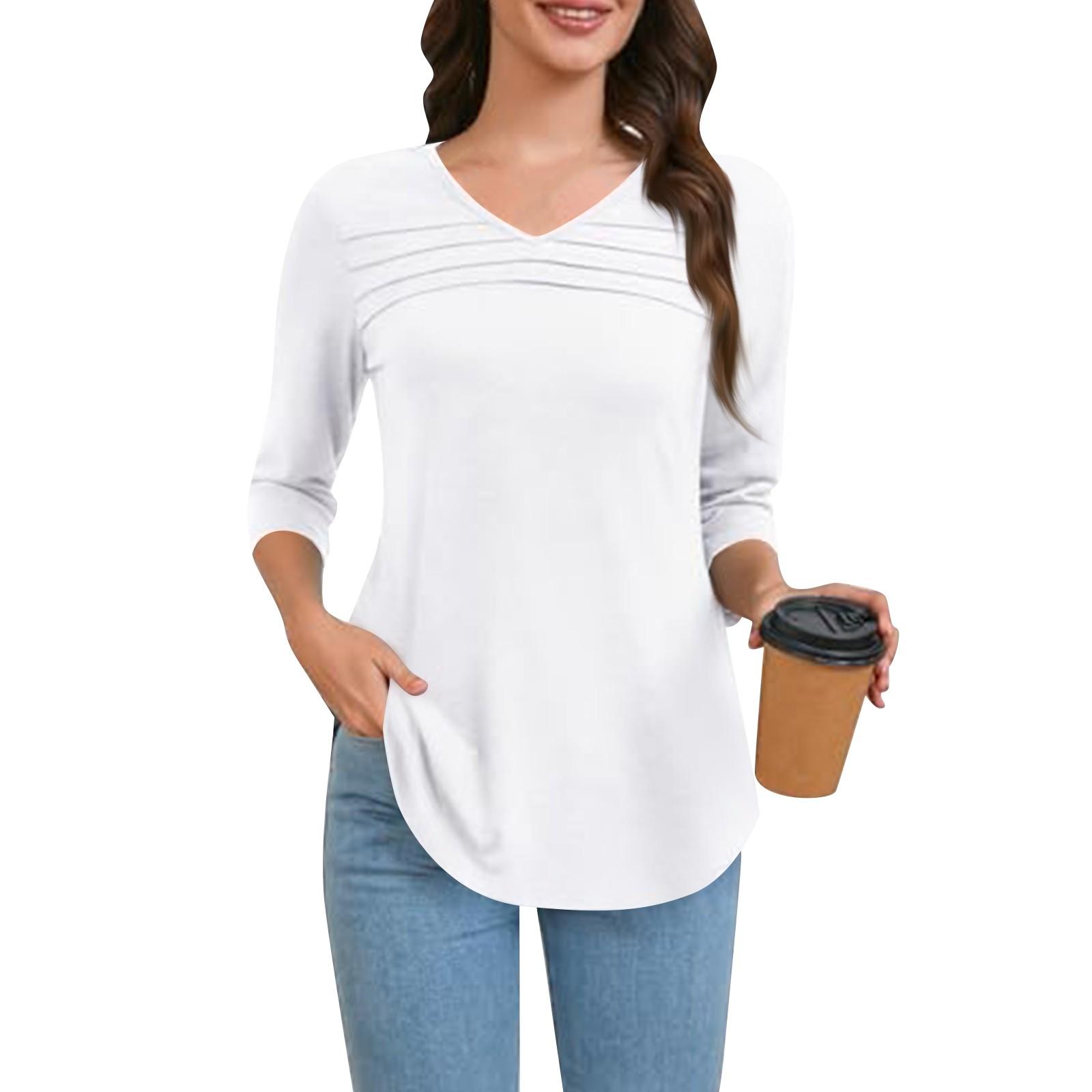 

Женские летние топы, повседневные, с оборками, коротким рукавом, круглым вырезом, свободные, плиссированные футболки S белый