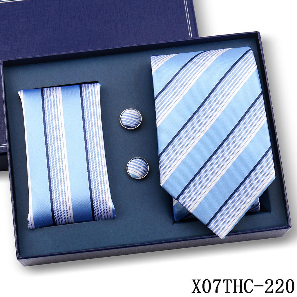 Tie Square Cufflinks 3-Piece Suit Retro Striped Hand Tie High-End Gift Box Set