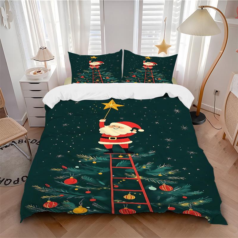 

3pcs Christmas Santa Soft and Comfortable Breathability, Bedding Set, Machine Washable, Suitable for All Seasons193 135x200cm