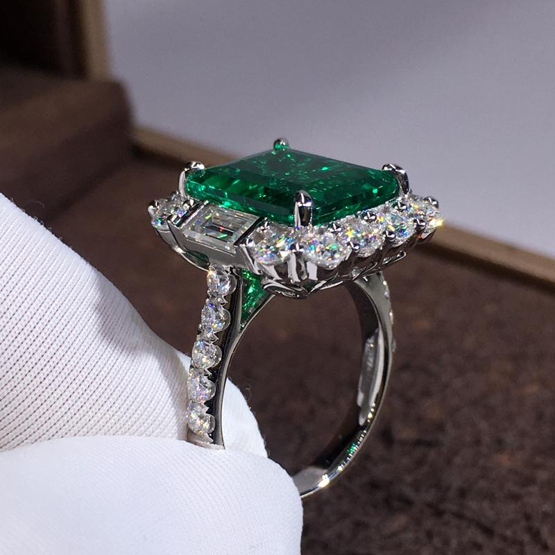 Huitan Anillos Grandes de Zirconia Cúbica Verde para Mujer para Boda Compromiso Preciosos Accesorios para el Dedo Regalo de Aniversario Joyería de Moda